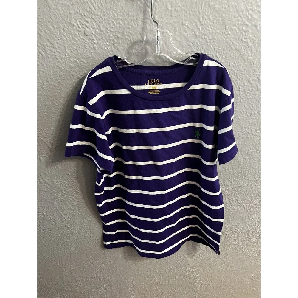 Boys Polo‎ Ralph Lauren Short sleeve size Large Purple White Striped